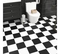 Yullpaper 12 Pièces Dalle PVC Adhesive Sol Noir et Blanc Carrelage Adhesif Sol Salle De Bain Lino Sol Adhesif Lavable Revetement De Sol Noir et Blanc Deco Cuisine 30 x 30cm