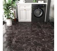 Yullpaper Revêtement de sol PVC adhésif noir clair parquet stratifié encastré effet marbre carrelage adhésif sol salle de bains imperméable revêtement sol balcon carrelage cuisine 4 pièces, 30 x 30 cm