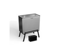 Klarstein Yuma poubelle - 40 L tri sélectif avec bac à compost, corps en acier inoxydable, pieds élégants, couvercle à bouton-poussoir, filtres à charbon actif, sans odeur