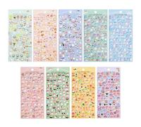Yumibixuve 9 Feuilles 3D Mini Puffy Sticker Chats Stickers | Autocollants Kawaii 3D avec chats cartoon, pandas, ours, pingouins, souris pour amoureux des animaux