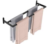 YUMORE Double Barre Porte Serviettes de Bain Murale 60CM, INOX Noir | Porte-Serviettes à Deux Bras en Acier Inox Support Serviette à Fixation Murale Range Serviettes pour Salle de Bain ou Cuisine