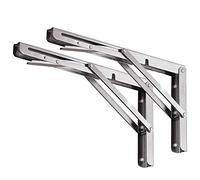 YUMORE Équerre Pliante 400 mm,Supports d’Étagère Pliables Acier Inoxydable Équerre Étagère Pliante Charge Lourde Max 150kg Equerre Etagere Console Rabattable pour Garage Cuisine, 2 Pcs