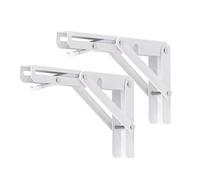 YUMORE Support d' Étagère Pliable 200mm Équerre Pliante Robustes Blanc | Équerres Étagères Console Rabattable Supports de Table Flottants Equerre Pliable pour établi, Charge Max 136kg, 2 Pcs