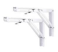YUMORE Support d' Étagère Pliable 300mm Équerre Pliante Robustes Blanc | Équerres Étagères Console Rabattable Supports de Table Flottants Equerre Pliable pour établi, Charge Max 150kg, 2 Pcs