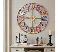 Yumyolk Horloge Murale Ronde, 60 cm, Silencieuse, Fonctionnement à Piles, Noire, Brune