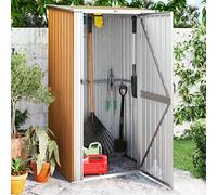 YunCangg Abri de jardin marron en acier galvanisé 118,5 x 97 x 209,5 cm avec porte verrouillable, toit incliné, espace de rangement pour outils, vélo, tondeuse à gazon, résistant aux intempéries, pour