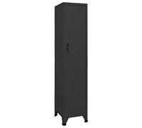 YunCangg Armoire à casier anthracite en acier 38 x 45 x 180 cm avec porte verrouillable, fentes d'aération, porte-badge, tringle à vêtements et étagère pour bureau, école, cave et couloir