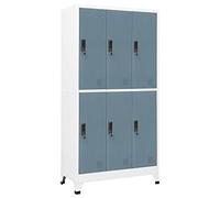 YunCangg Armoire à casier en acier gris clair et gris foncé 90 x 45 x 180 cm avec 6 portes verrouillables, fentes d'aération, porte-badge, crochets, espace de rangement pour bureau, école, couloir