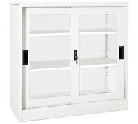 YunCangg Armoire avec porte coulissante blanche 90 x 40 x 90 cm en acier avec serrure, 2 étagères réglables, espace de rangement polyvalent pour bureau, salon, couloir, chambre à coucher, cuisine et