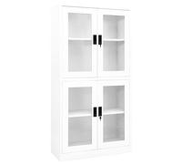 YunCangg Armoire de bureau blanche en acier et verre trempé 90 x 40 x 180 cm avec 4 portes, étagères réglables, serrure et espace de rangement pour bureau, bureau, couloir et cave