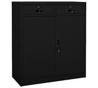 YunCangg Armoire de bureau noire en acier 90 x 40 x 102 cm avec 2 étagères réglables en hauteur, 2 tiroirs, serrure, idéale pour le bureau, le rangement, les dossiers, le rangement, l'ordre, le casier