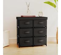 YunCangg Armoire de rangement avec 6 tiroirs en acier et tissu - 55 x 29 x 55 cm - Noir - Buffet polyvalent pour salon, chambre à coucher, bureau - Avec espace de rangement et ordre