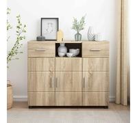 YunCangg Armoire en bois de chêne Sonoma avec 3 portes, 2 tiroirs et 3 étagères, buffet pour salon, espace de rangement et ordre, meuble bas moderne pour média et divertissement