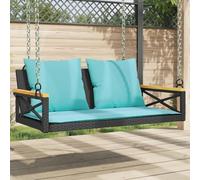 YunCangg Banc suspendu avec coussin noir - 109 x 62 x 40 cm - En rotin synthétique - Cadre en acier revêtu par pulvérisation - Banc de jardin résistant aux intempéries avec dossier et accoudoirs