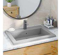 YunCangg Bassin en granit gris 600 x 450 x 120 mm avec trop-plein, bac à poser en 80 % quartz et 20 % résine, résistant à la chaleur jusqu'à 280 °C, avec trou de robinet de 35 mm et bonde de 45 mm