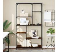 YunCangg Bibliothèque en chêne fumé - 99 x 35,5 x 176 cm - En bois et acier - Étagère sur pied avec 5 étagères - Bibliothèque ouverte pour salon, bureau, design industriel