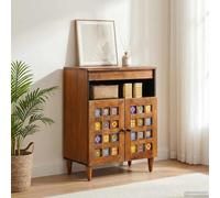 YunCangg Buffet en bois de manguier massif - Noyer - 60 x 33 x 75 cm - Avec 2 portes à charnières - Espace de rangement pour salon - Rangement multimédia et télévision - Meuble bas moderne pour hi-fi