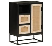 YunCangg Buffet noir en bois de manguier massif et fer 55 x 30 x 76 cm avec espace de rangement et étagère stable pour salon, chambre à coucher, bureau, couloir et cuisine