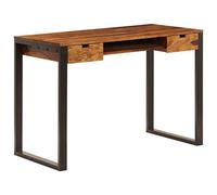 YunCangg Bureau 110 x 55 x 78 cm en bois massif d'acacia et acier, table de travail avec 2 tiroirs coulissant pour clavier, PC, ordinateur portable, bureau d'ordinateur pour bureau, bureau à domicile