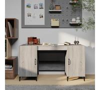 YunCangg Bureau gris sonoma 140 x 50 x 75 cm en bois avec espace de rangement et tiroir, bureau d'ordinateur ergonomique pour bureau et bureau à domicile, table de travail peu encombrante avec étagère