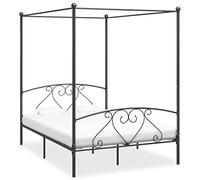 YunCangg Cadre de lit à baldaquin en métal gris avec cadre supérieur 160 x 200 cm, cadre de lit solide pour chambre à coucher, avec sommier à lattes, adapté pour matelas, élégant cadre de lit au