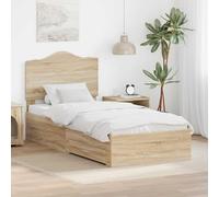 YunCangg Cadre de lit avec tête de lit, chêne Sonoma, 100 x 200 cm, en bois dérivé du bois, coffre de rangement moderne, avec tiroirs, sommier à lattes, cadre simple durable pour chambre à coucher