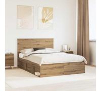 YunCangg Cadre de lit avec tête de lit en chêne artisanal, 135 x 190 cm, en pin massif, avec sommier à lattes, cadre de lit stable pour matelas double, design moderne, durable et facile d'entretien