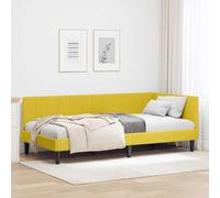YunCangg Cadre de lit d'angle, avec tête de lit, jaune, 100 x 200 cm, en tissu velours, en forme de L, avec cadre en bois solide et sommier à lattes en métal, design peu encombrant pour chambre à