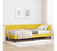 YunCangg Cadre de lit d'angle, en velours jaune, 204 x 104 x 72 cm, avec tête de lit murale, matelas respirant de fermeté moyenne, cadre en contreplaqué durable, ensemble moderne pour chambre à