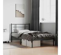 YunCangg Cadre de lit en métal noir 100 x 200 cm avec tête de lit et espace de rangement, cadre solide pour matelas, sommier à lattes et coffre, lit à plateforme moderne pour chambre à coucher