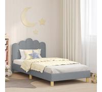 YunCangg Cadre de lit pour enfant gris clair avec housse en tissu, 80 x 200 cm, cadre en bois solide, sommier à lattes, tête de lit avec espace de rangement, lit simple moderne pour chambre d'enfant