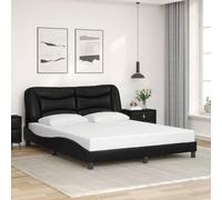 YunCangg Cadre de lit sans matelas Hvar noir 160 x 200 cm en cuir synthétique avec tête de lit et coussins Cadre en métal Design moderne ondulé durable pour un sommeil confortable