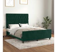 YunCangg Cadre de lit vert foncé, 140 x 190 cm, en velours, avec tête de lit et pieds de soutien, réglable en hauteur, cadre en bois solide pour un sommeil réparateur et une assise confortable