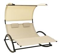 YunCangg Chaise longue double avec auvent en textilène crème, cadre en acier résistant aux intempéries, 139 x 180 x 170 cm, avec deux coussins, dossier réglable pour jardin, terrasse, piscine, détente