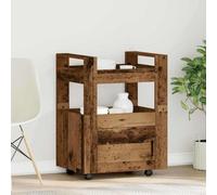 YunCangg Chariot de cuisine en bois vieilli 60 x 45 x 80 cm avec espace de rangement, tiroir, étagère et porte-bouteille, chariot d'appoint, organiseur pour vaisselle, épices et couverts