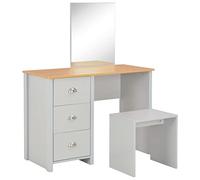 YunCangg Coiffeuse avec miroir et tabouret, gris, 104 x 45 x 131 cm, avec 3 tiroirs, espace de rangement pour cosmétiques et maquillage, chambre à coucher, dressing, organisateur