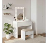 YunCangg Coiffeuse blanche en bois 60 x 40 x 70 cm avec miroir, tiroir et espace de rangement, table de maquillage moderne pour chambre à coucher, dressing, salle de bain, organisateur pour