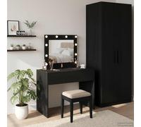 YunCangg Coiffeuse noire en bois 83 x 40 x 70 cm avec miroir, tiroir et espace de rangement, table de maquillage moderne pour chambre à coucher, dressing et couloir, commode cosmétique pratique