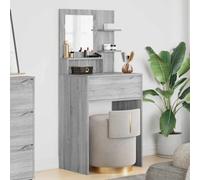 YunCangg Coiffeuse pour chambre à coucher - En bois sonoma gris - 80 x 39,6 x 135 cm - Avec tiroir - Étagère de rangement pour cosmétiques - Table de maquillage - Commode miroir et organiseur dans la