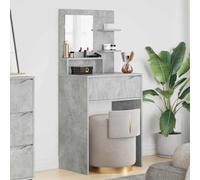 YunCangg Coiffeuse pour chambre à coucher - Gris béton - En bois - 80 x 39,6 x 135 cm - Avec étagère, tiroir et miroir - Commode de rangement pour cosmétiques et maquillage dans la chambre ou le