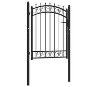 YunCangg EMMEN Portail de jardin en acier avec pics, 103 x 109,5 cm, noir, avec poteaux, charnière, serrure et loquet pour cour, allée, terrasse et terrain