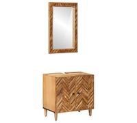 YunCangg Ensemble d'armoire de salle de bain mural en bois de manguier massif avec miroir plat et boutons en laiton, ensemble de meubles de salle de bain 2 pièces pour un rangement peu encombrant dans