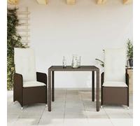 YunCangg Ensemble de bistro de jardin 3 pièces en polyrotin marron avec fauteuils réglables, coussins amovibles, table en verre trempé, salon d'extérieur résistant aux intempéries pour terrasse