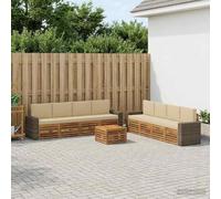 YunCangg Ensemble de canapé 9 pièces avec coussins en bois massif d'acacia laqué 59 x 59 x 37 cm modulaire pour jardin, terrasse, balcon, salon, confortable et durable