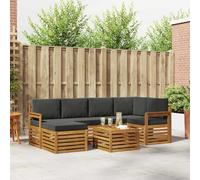 YunCangg Ensemble de canapé d'angle 7 pièces naturel et anthracite en bois d'acacia massif, résistant aux intempéries, ensemble complet pour jardin, terrasse avec salon modulaire