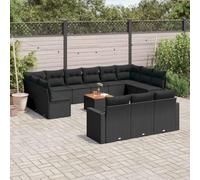 YunCangg Ensemble de canapé de jardin 14 pièces avec coussins, noir, polyrotin, résistant aux intempéries, avec table, canapé, banc, salon pour terrasse, balcon, véranda, jardin d'hiver