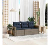 YunCangg Ensemble de canapé de jardin 3 pièces avec coussins gris en polyrotin pour terrasse, balcon, extérieur, résistant aux intempéries, pliable, modulaire avec table d'appoint et housse amovible