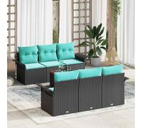 YunCangg Ensemble de canapé de jardin 7 pièces en rotin synthétique noir turquoise avec rembourrage résistant aux intempéries et espace de rangement, modulable pour jardin, balcon, terrasse, acier