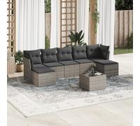 YunCangg Ensemble de canapé de jardin 8 pièces avec coussins gris en polyrotin résistant aux intempéries pour terrasse, balcon avec table, espace de rangement, housse amovible, salon modulaire pour se