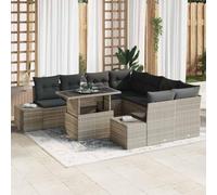 YunCangg Ensemble de canapé de jardin 9 pièces en polyrotin gris clair et gris foncé avec table réglable en hauteur, modulaire pour jardin, terrasse, balcon, salon, meubles d'extérieur confortables